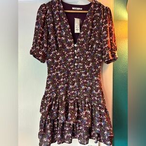 Francesca's Collections Plum Floral Tiered Button-Front Midi Dress